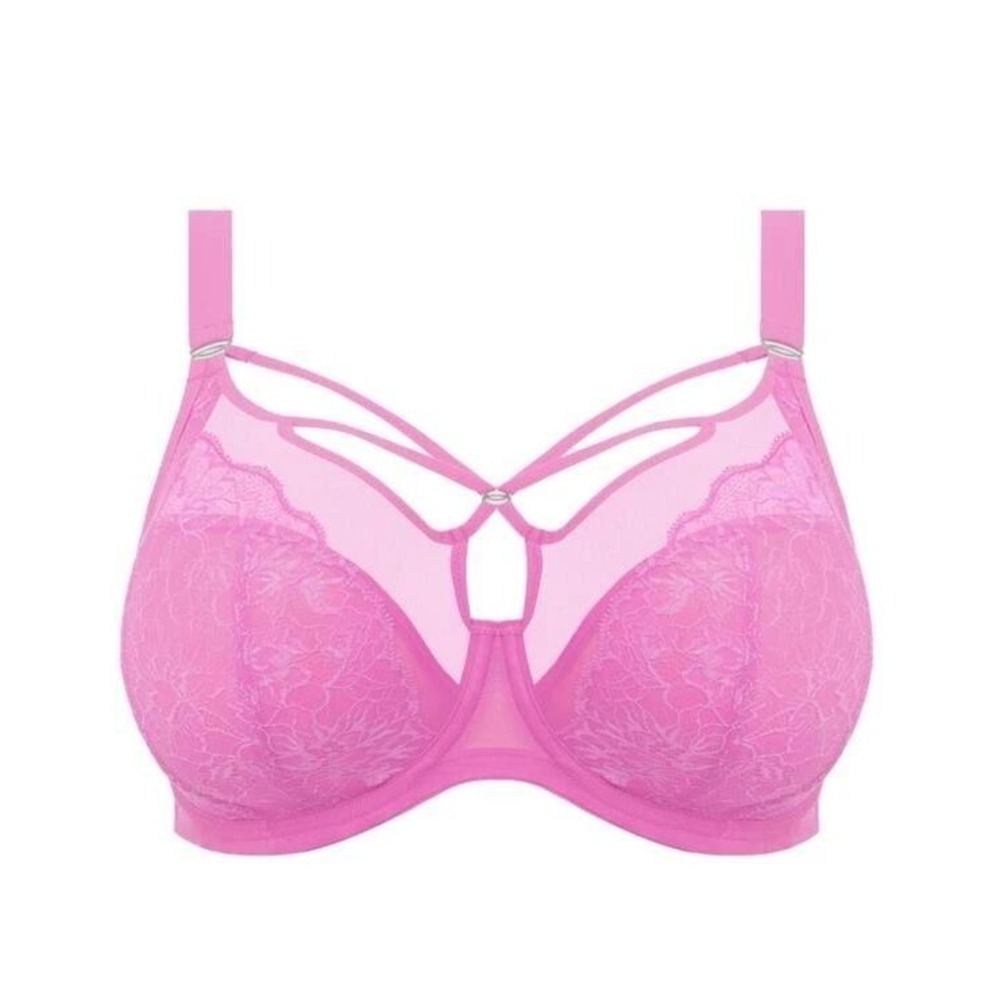 Elomi Brianna Plunge Bra 40H US 40FF Pink Strappy Lace Underwire EL8080VEK NEW